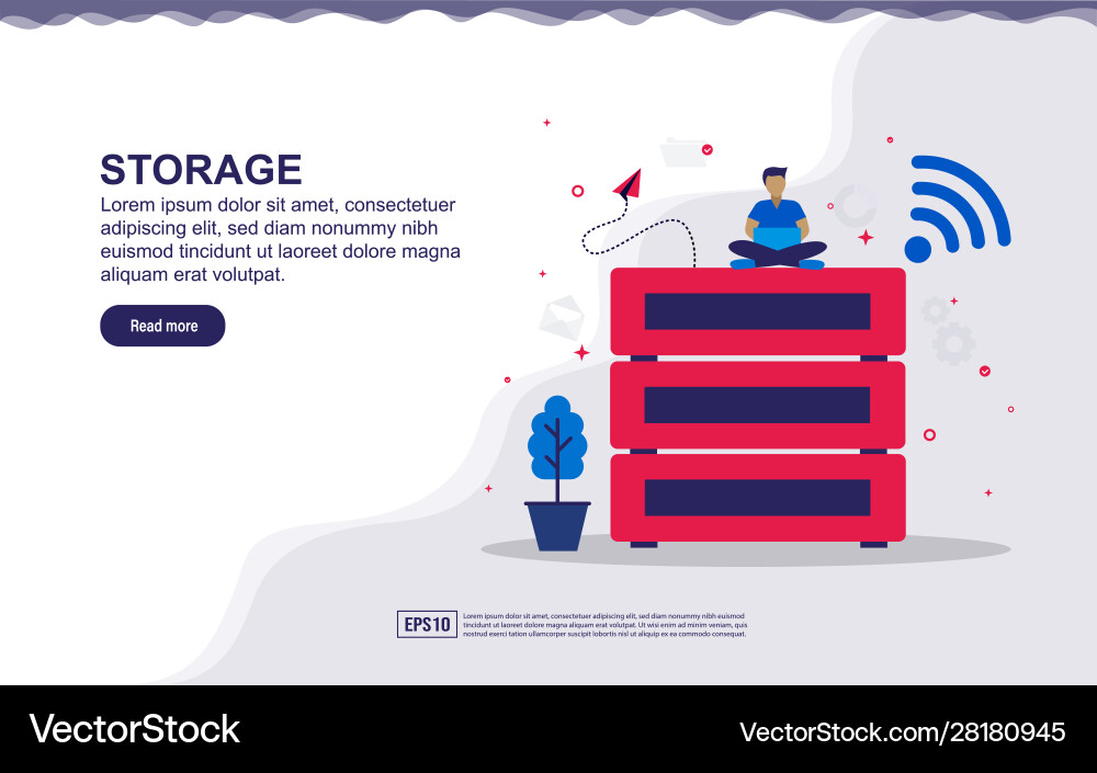 Storage big data concept with tiny people Vector Image