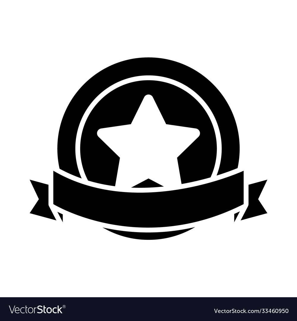 Badge with star and decorative ribbon icon Vector Image