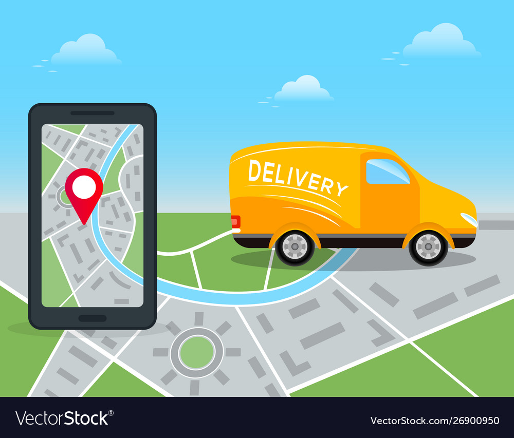 For Delivery Service Yellow Van On Map Royalty Free Vector