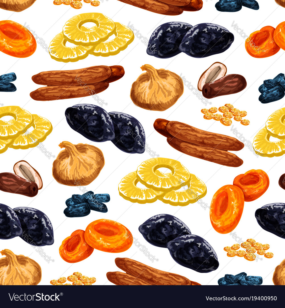Seamless pattern of dried fruits snacks Royalty Free Vector