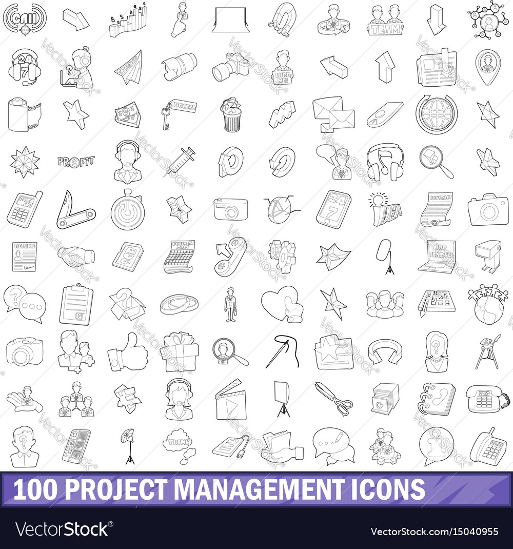 100 project management icons set outline style Vector Image