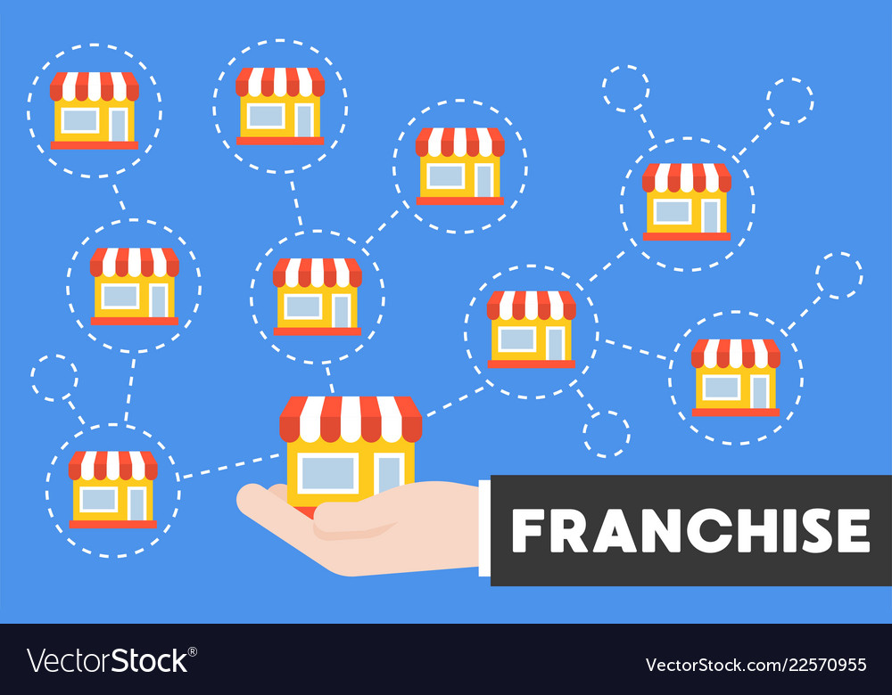 Business hand and store icon with branches Vector Image