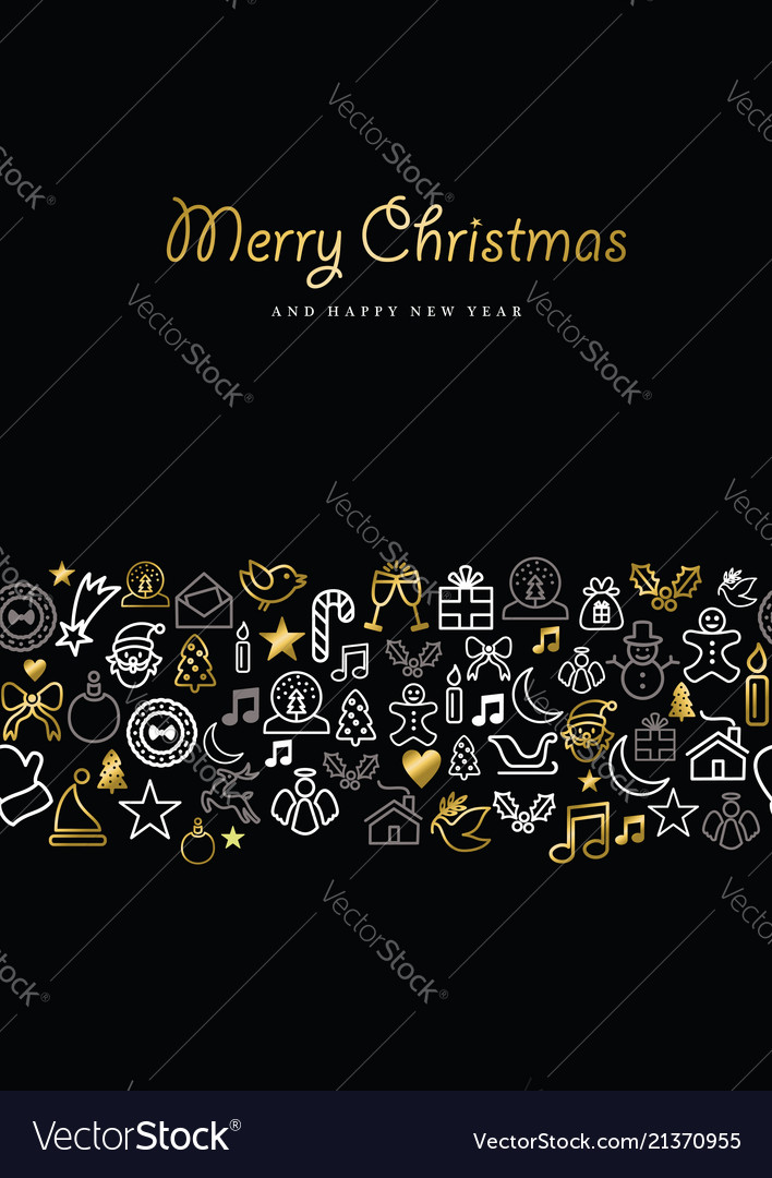 Christmas and new year gold icon set card pattern vector image Christmas and new year gold icon set card pattern
