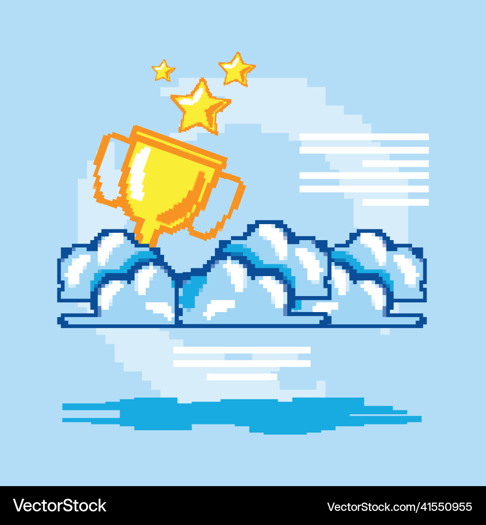 Pixelated trophy and clouds Royalty Free Vector Image