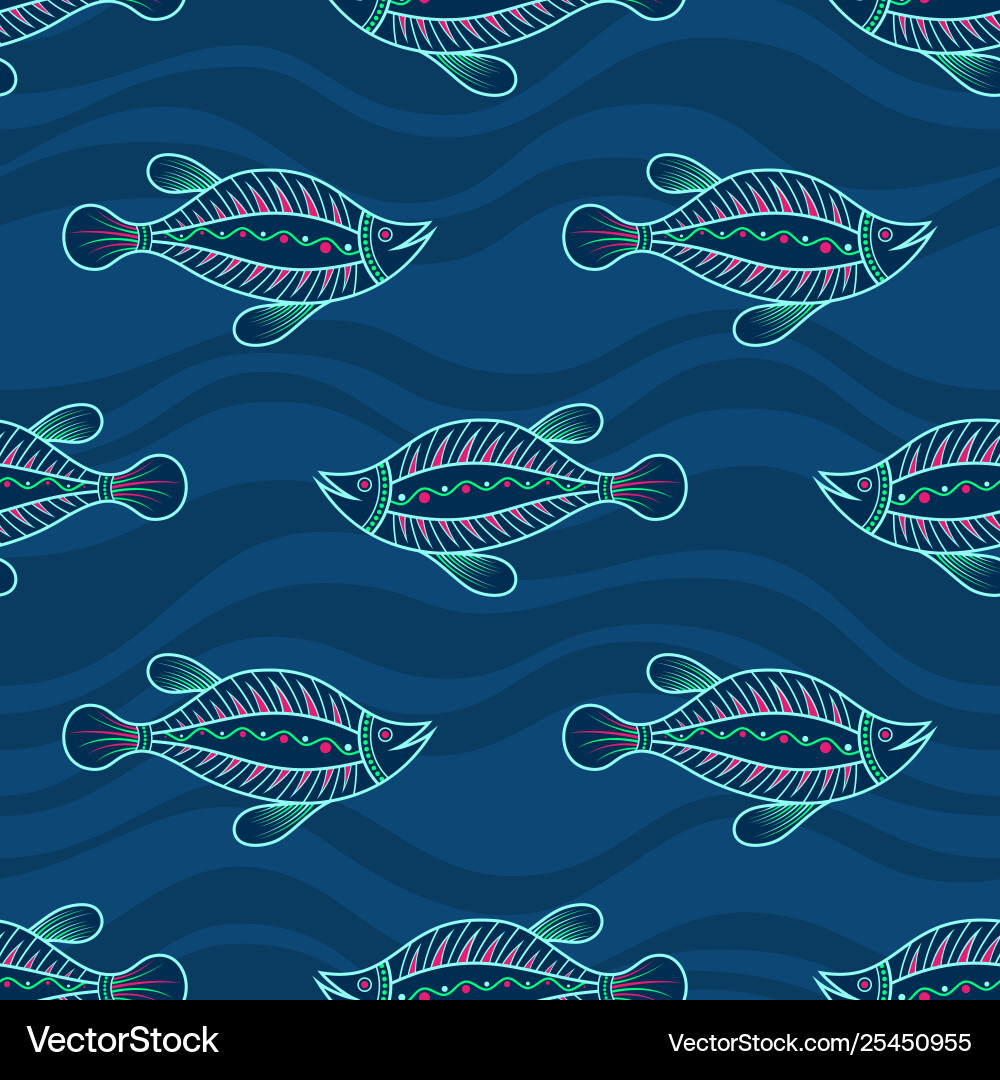 Seamless pattern fishes silhouettes Royalty Free Vector