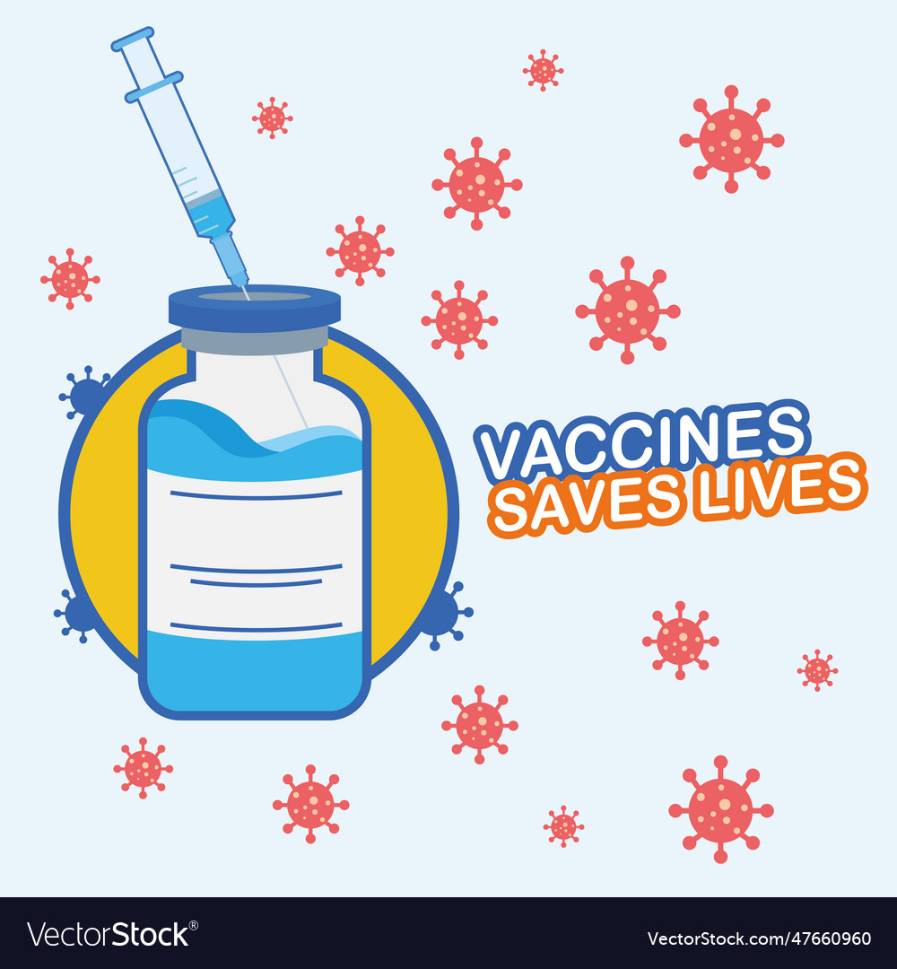 Vaccines saves lives with syringe and flask Vector Image