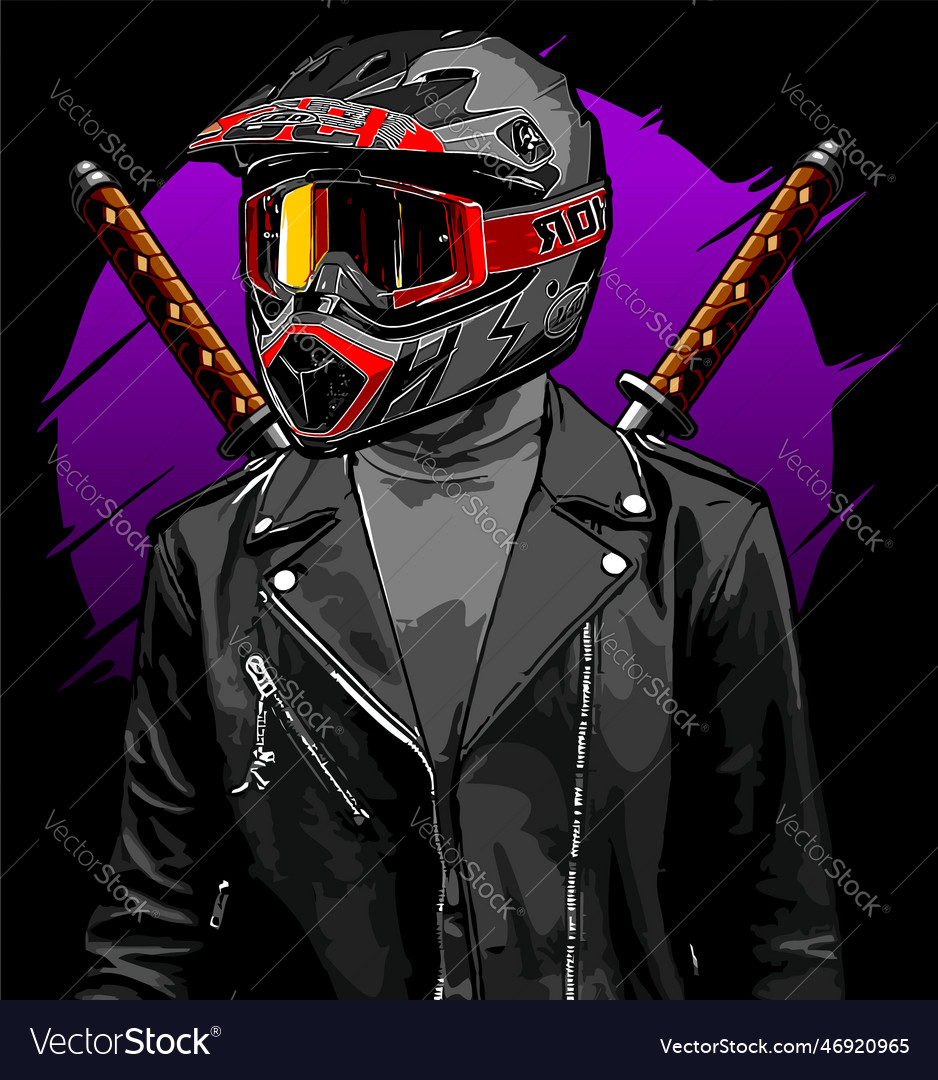 Biker and katana template Royalty Free Vector Image