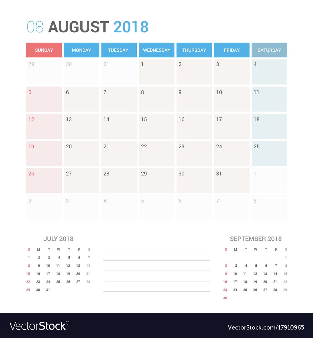 Calendar planner for august 2018 Royalty Free Vector Image