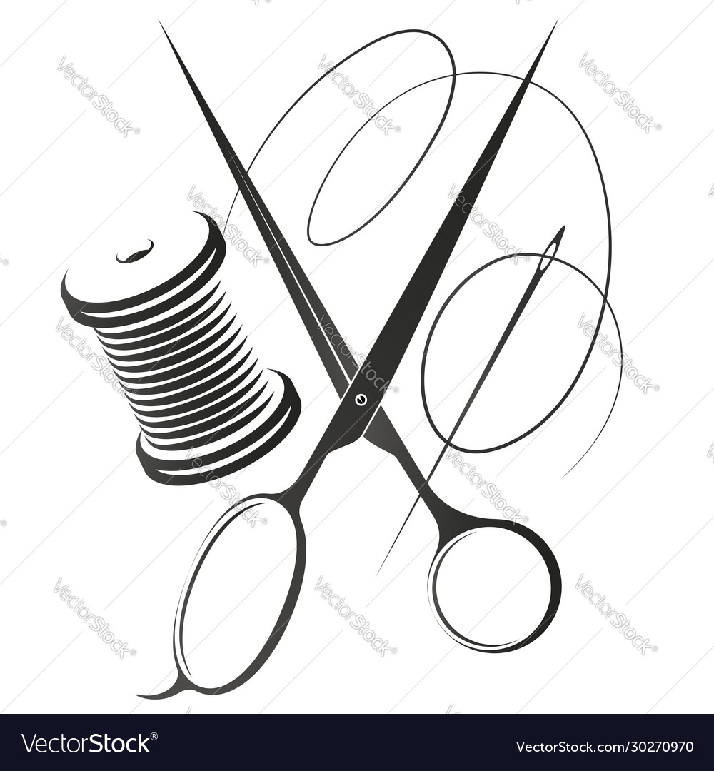 Needle with thread and scissors for sewing Vector Image