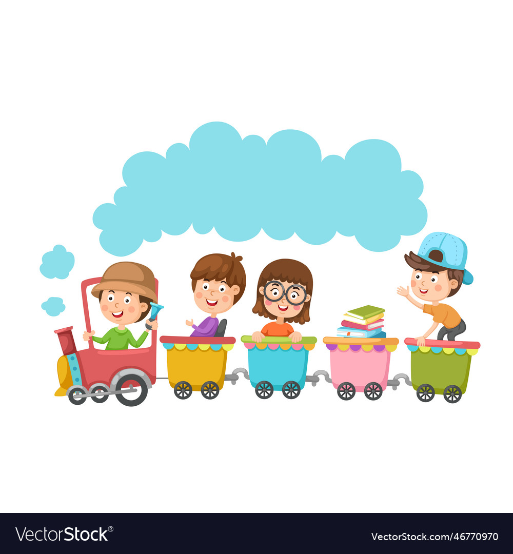 School Kids Riding Train Transportation Education Vector Image School Kids Riding Train Transportation Education Vector Image