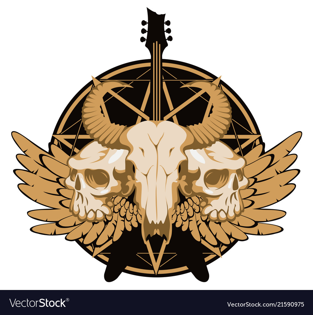 banner with guitar skulls wings and pentagram vector image