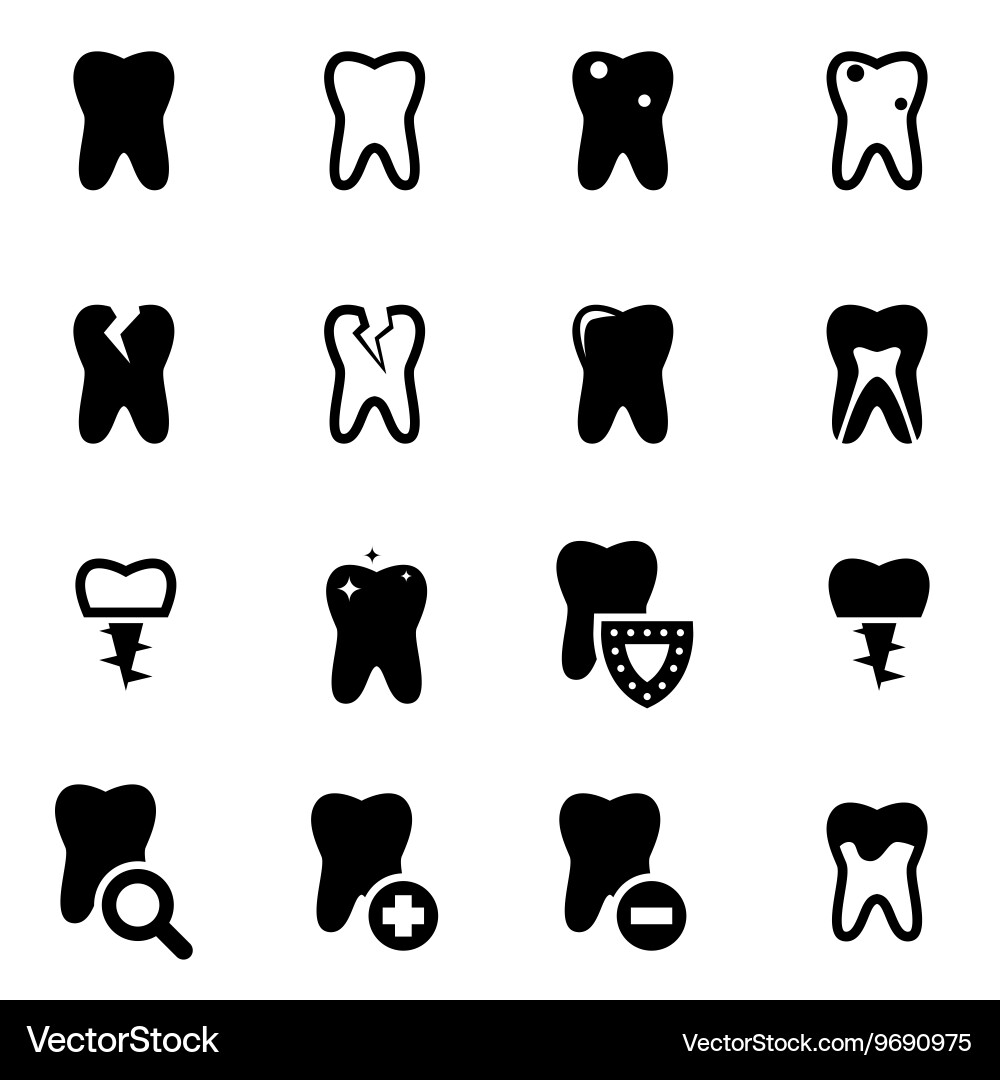 Black teeth icon set Royalty Free Vector Image