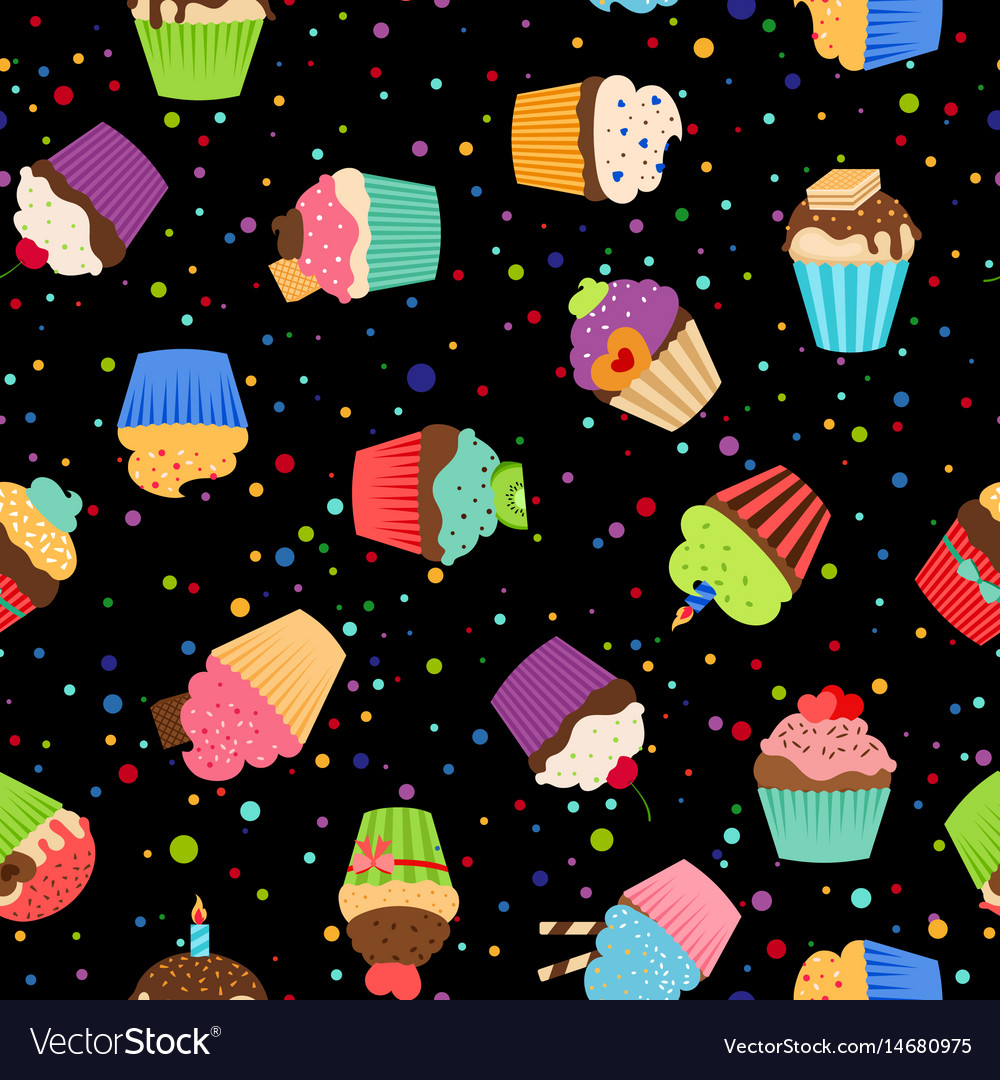 Colorful cupcakes or muffins pattern Royalty Free Vector