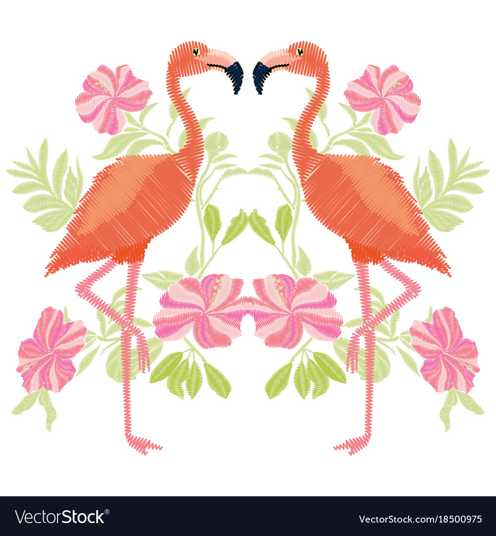 Embroidery Flamingo Royalty Free Vector Image Vectorstock