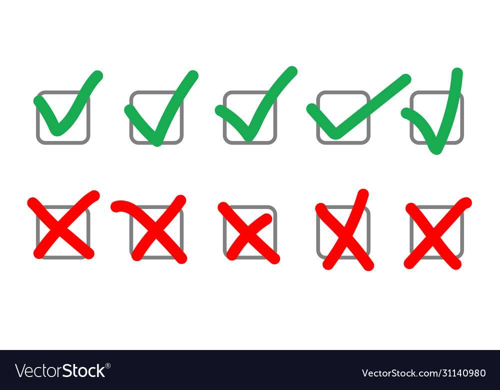 Checkbox check mark cross set handwritten Vector Image