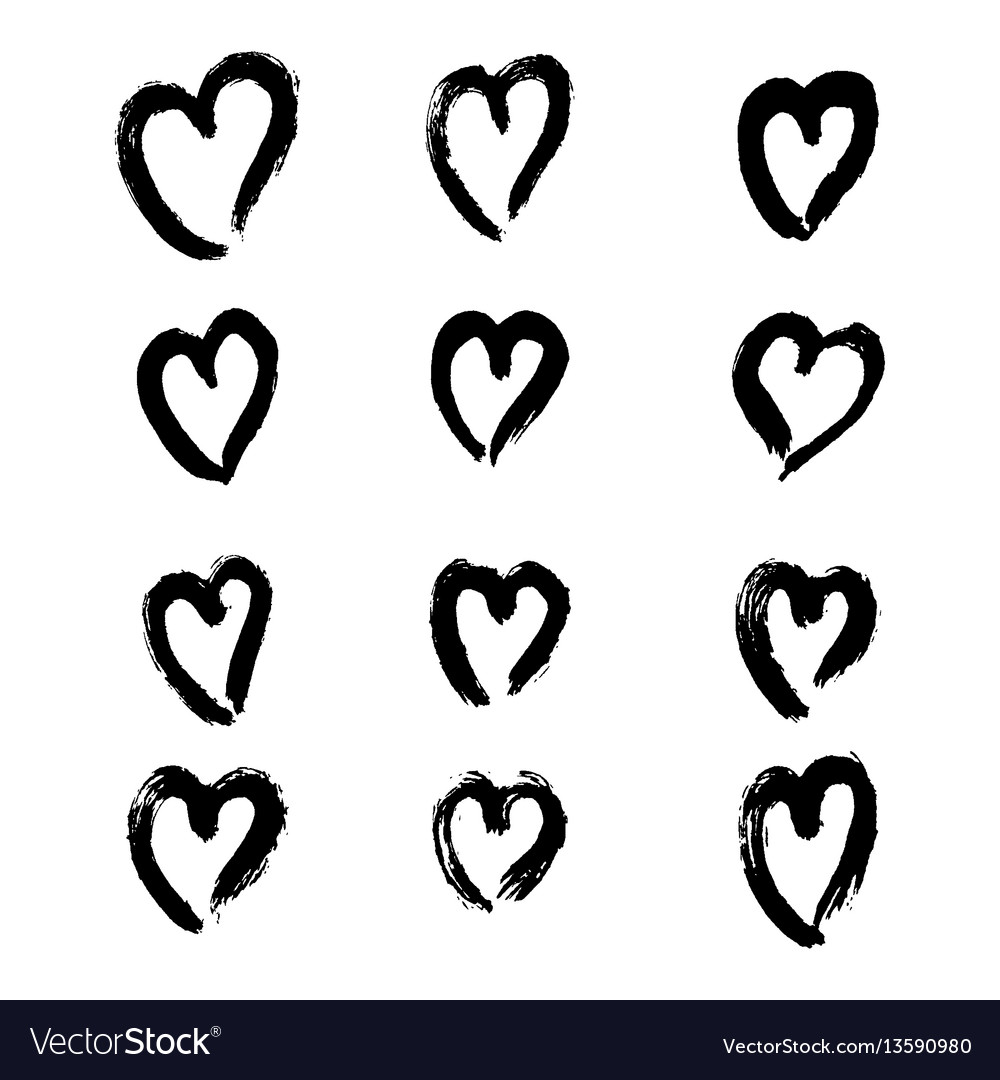 Hand-painted ink with hearts Royalty Free Vector Image