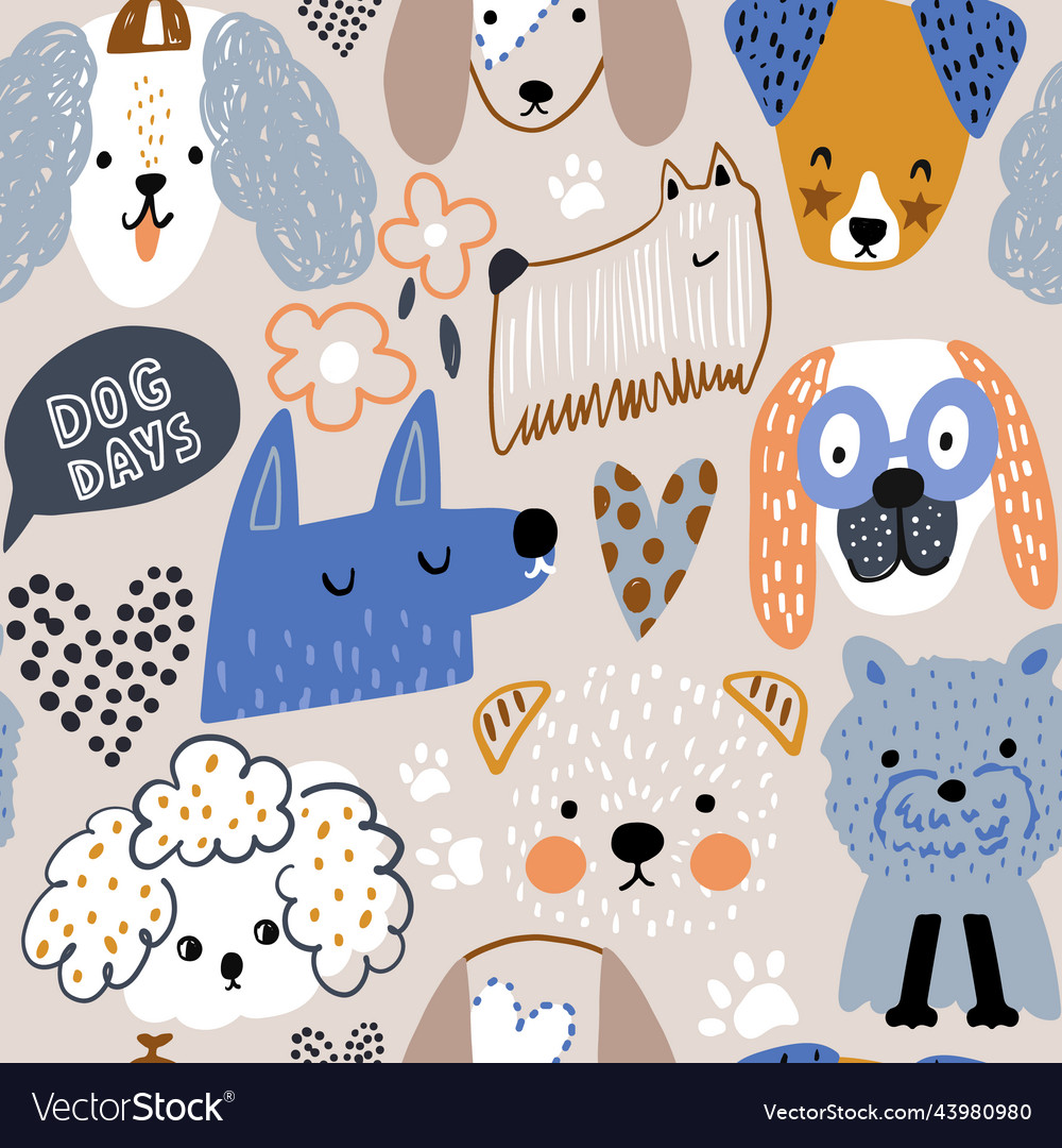 Seamless pattern with cute creative dogs hearts Vector Image