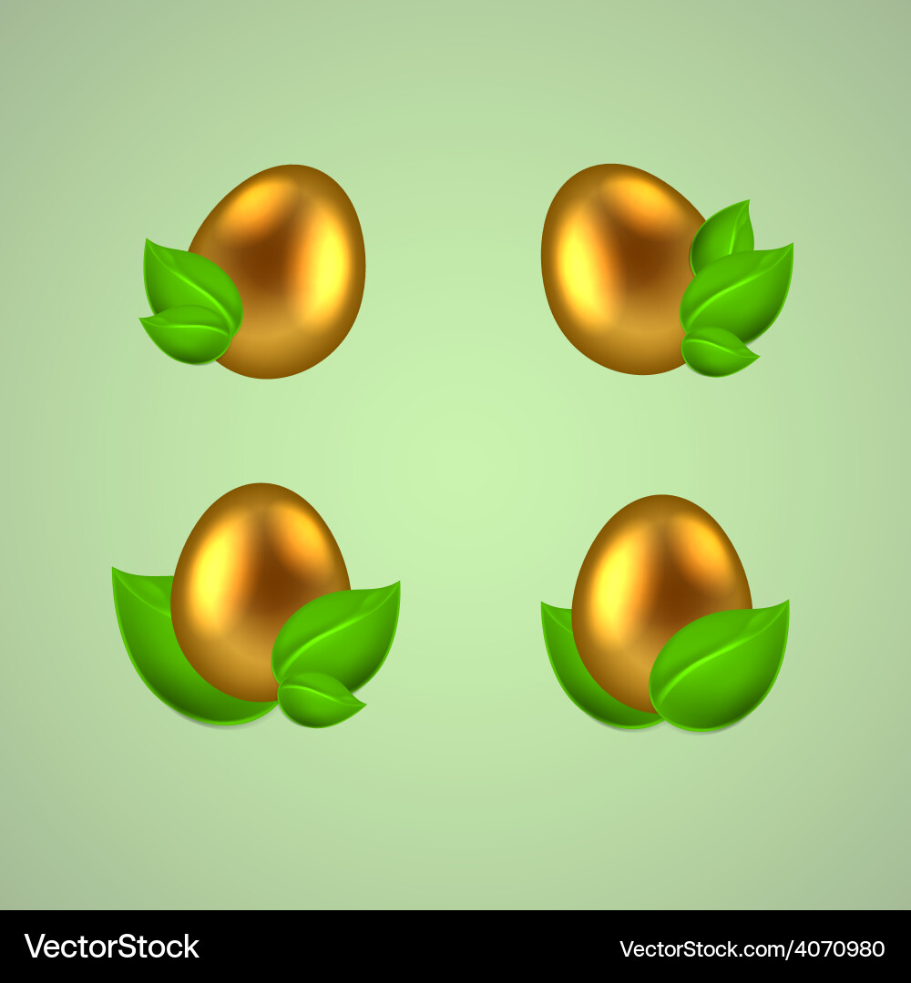 Set Golden Eggs In Green Leaves Royalty Free Vector Image