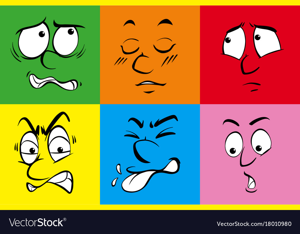 Six human emotions on colorful background Vector Image