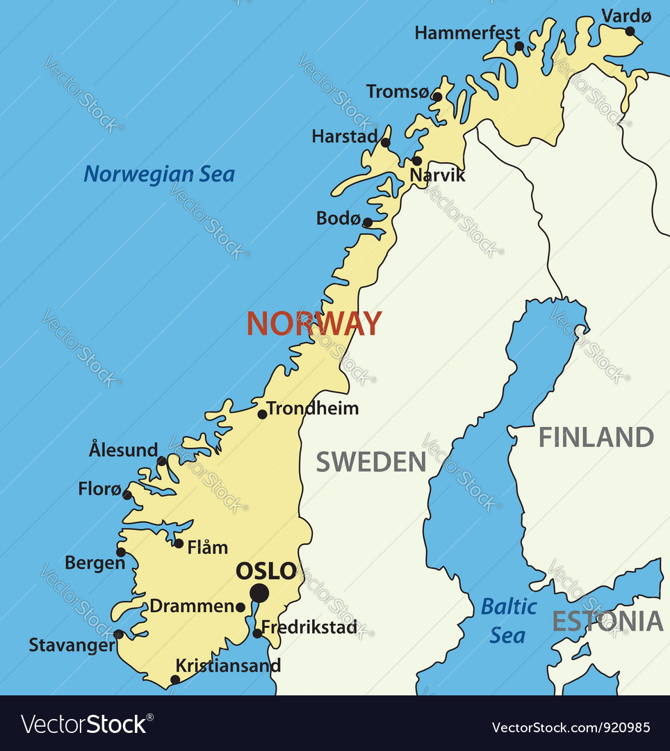 Map Of Norway Royalty Free Vector Image Vectorstock