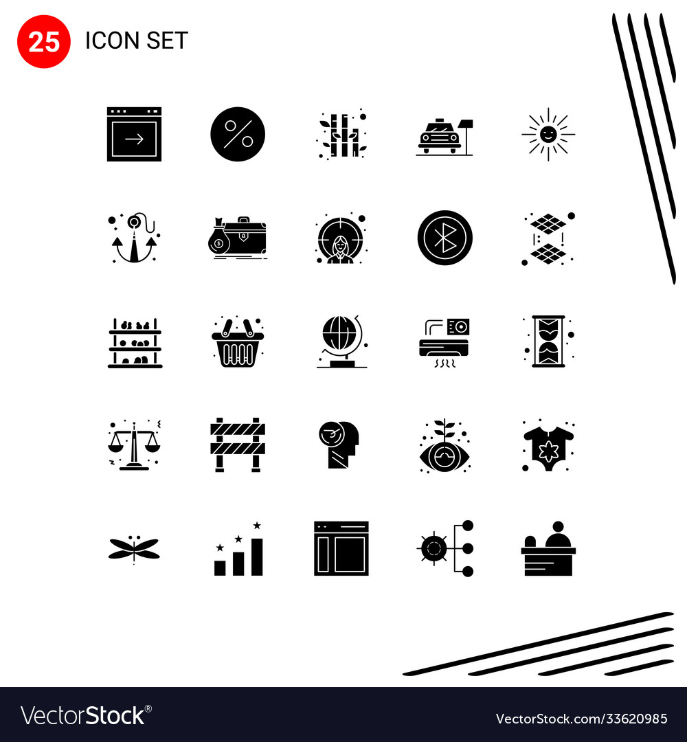 Pack 25 creative solid glyphs anchor sun Vector Image