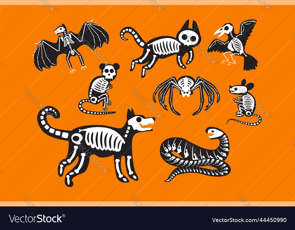 Animal skeleton halloween celebration set Vector Image Animal skeleton halloween celebration set Vector Image