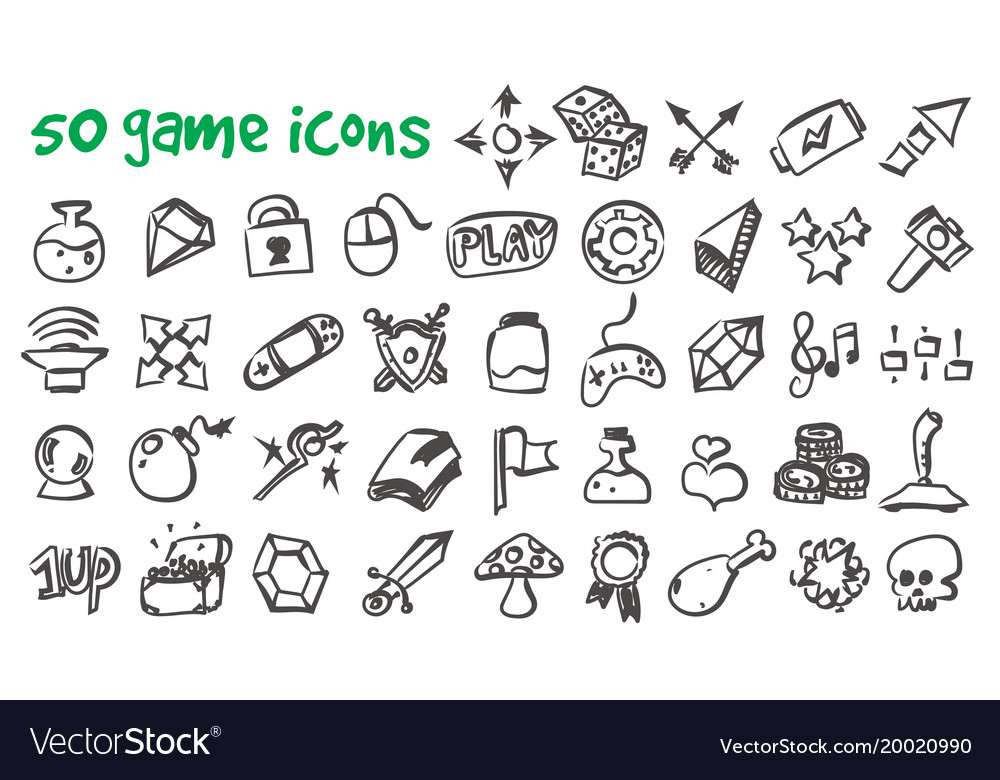 Doodle sketch game icons eps10 Royalty Free Vector Image