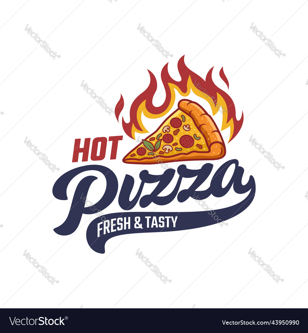 Hot Pizza Logo Template Retro Pizza Emblem Vector Image