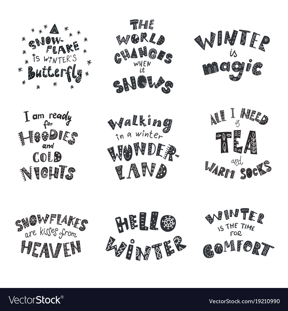 Set Of Winter Quotes And Phrases Hand Drawn Vector Image