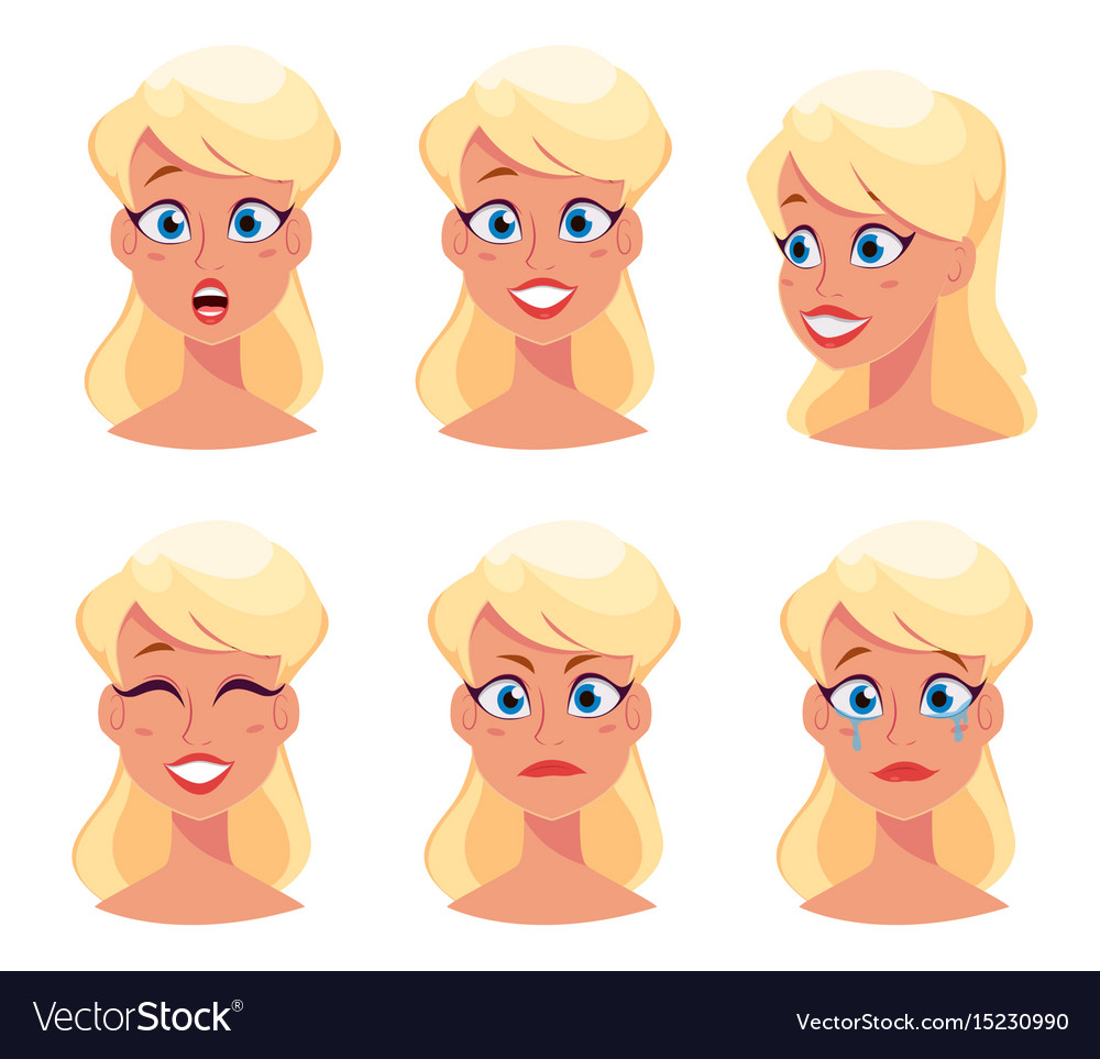 Young pretty woman cute girl with different face Vector Image