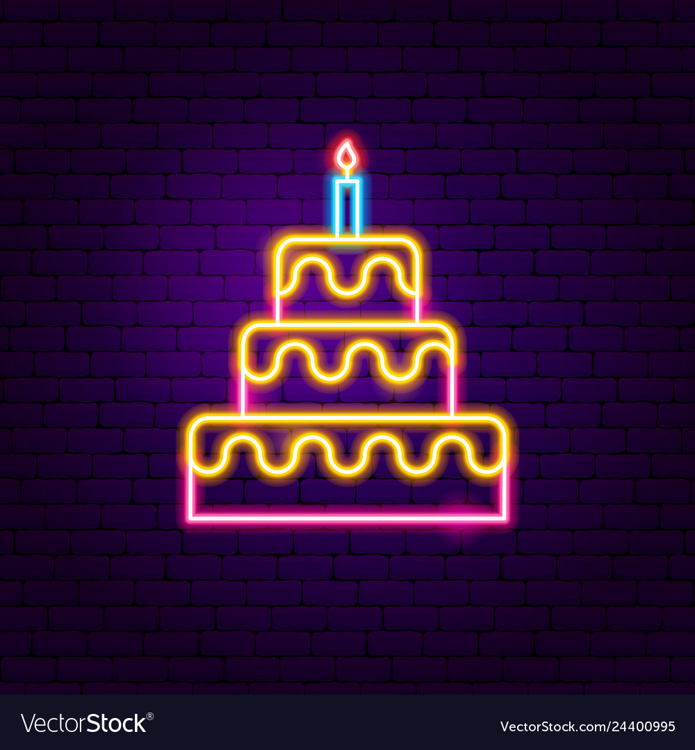 Glowing neon Cake with burning candles icon isolated on blue background.  Happy Birthday. Vector Illustration - Stock Image - Everypixel