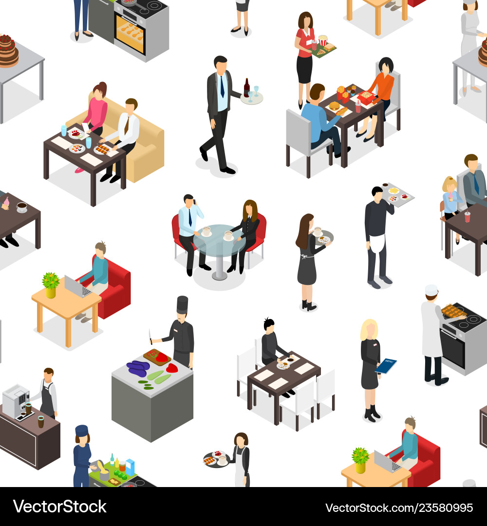 Cafe 3d seamless pattern background isometric view