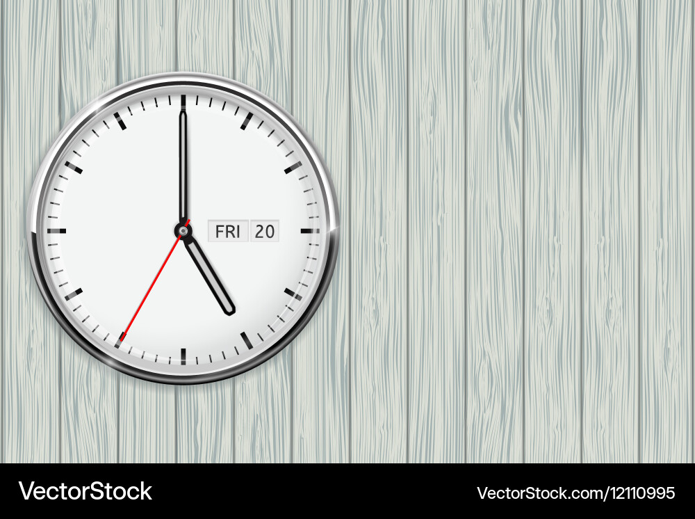 Clock on wooden grey background Royalty Free Vector Image