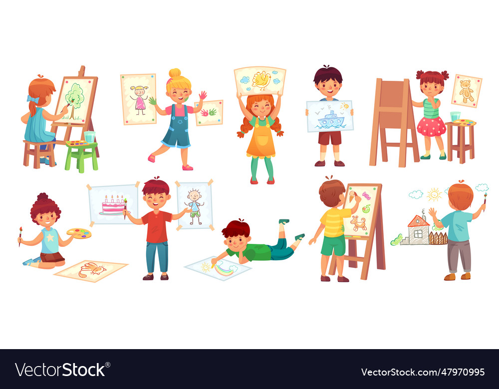 Drawing children kid baby drawing play and draw Vector Image