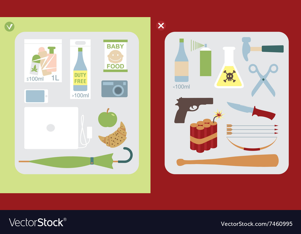 Restricted and prohibited items in hand baggage Vector Image