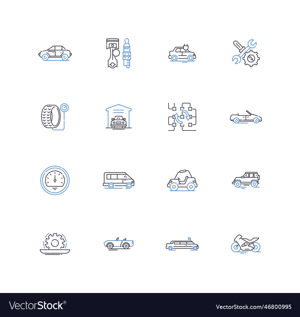 Vehicle tune-up line icons collection engine Vector Image