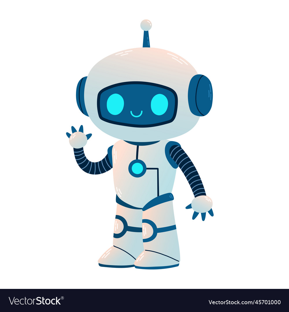 Cute Robot with heart. Cartoon Science Technology Concept Isolated