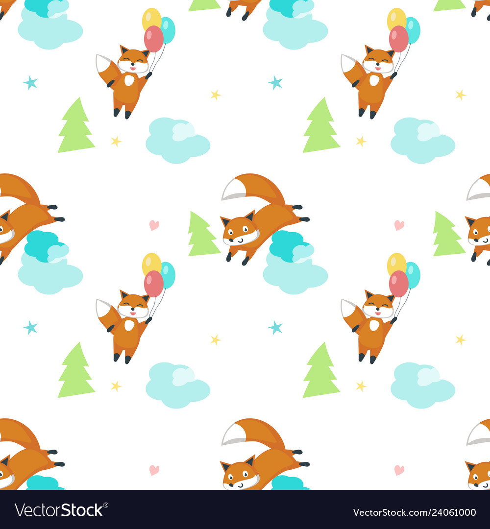 Seamless pattern with cute funny foxes vector image Seamless pattern with cute funny foxes