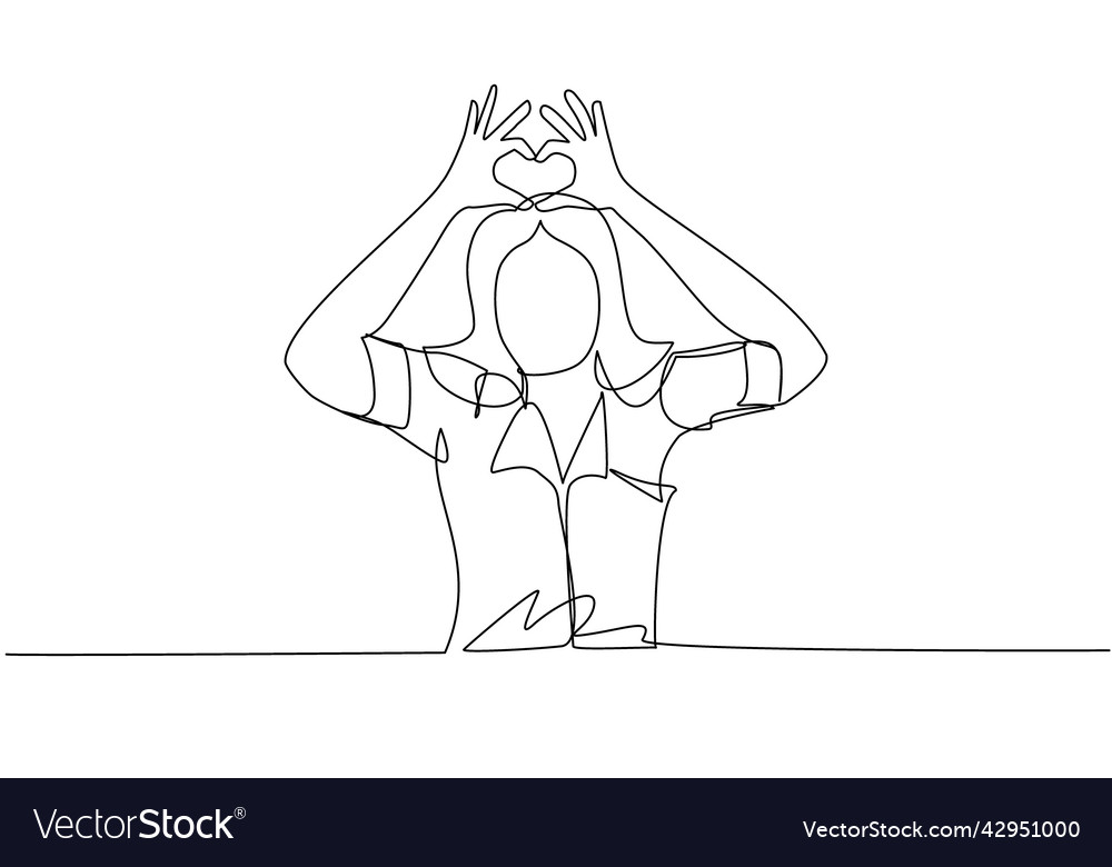 Single One Line Drawing Young Woman Making Vector Image