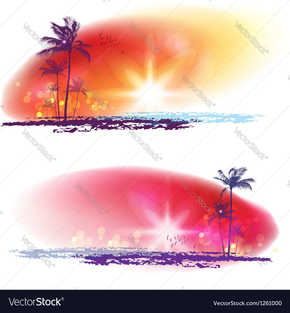 Sunset and palm tree Royalty Free Vector Image