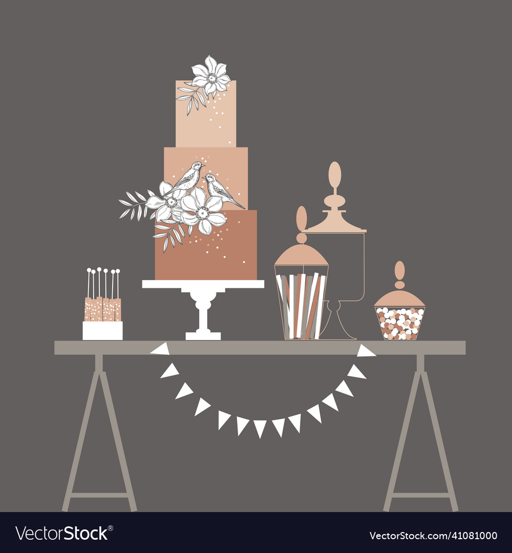 Wedding candy bar with cake and flowers dessert Vector Image