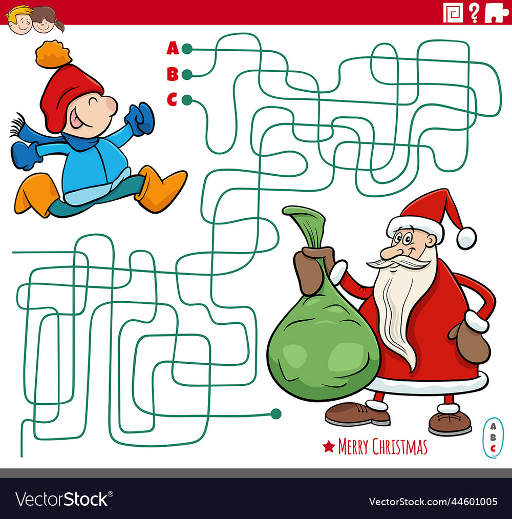 Maze with cartoon santa claus with sack of gifts Vector Image