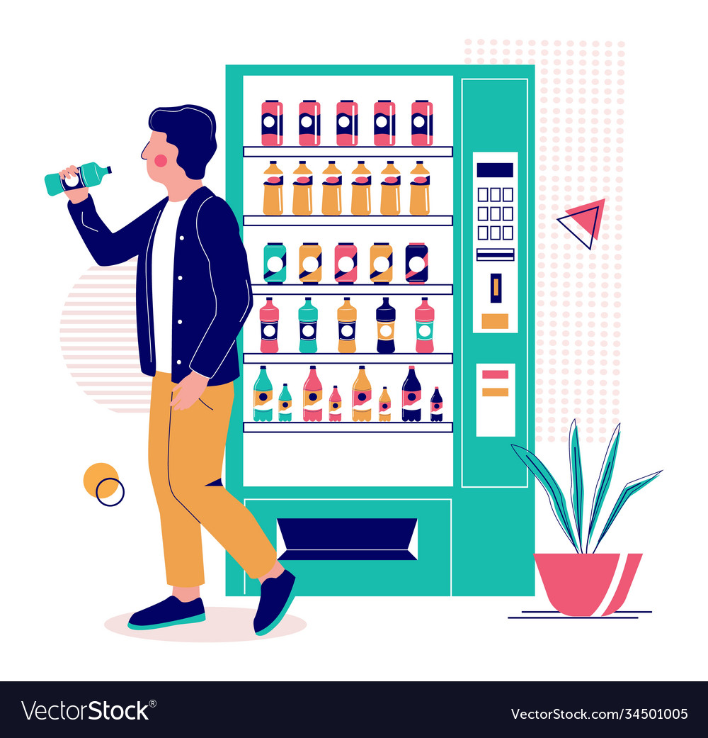 Young man drinking water he has bought from drink Vector Image