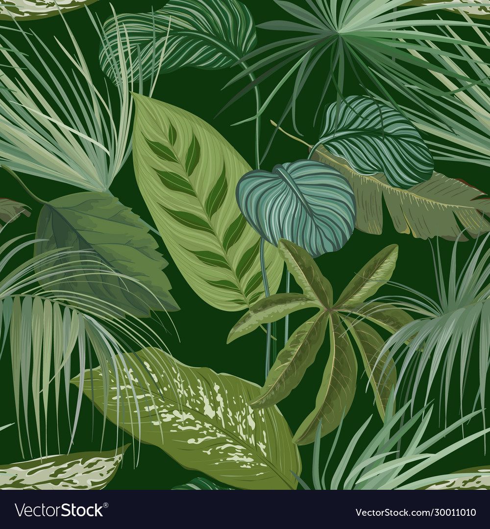 Green botanical background with tropical leaves Vector Image