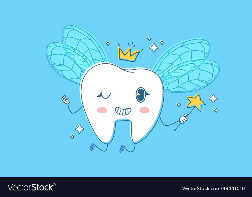 Tooth fairy sparkling tooth with wings crown and Vector Image