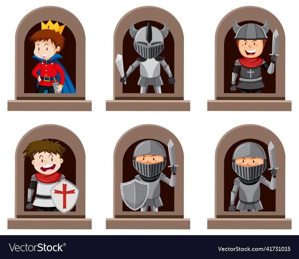 A set of fantasy knight character by the window Vector Image