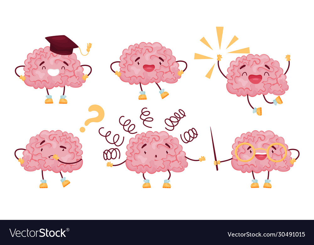 Funny brain jumping with joy and thinking Vector Image Funny brain jumping with joy and thinking Vector Image