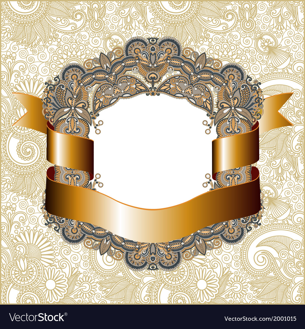 Hand draw ornate vintage frame with gold ribbon