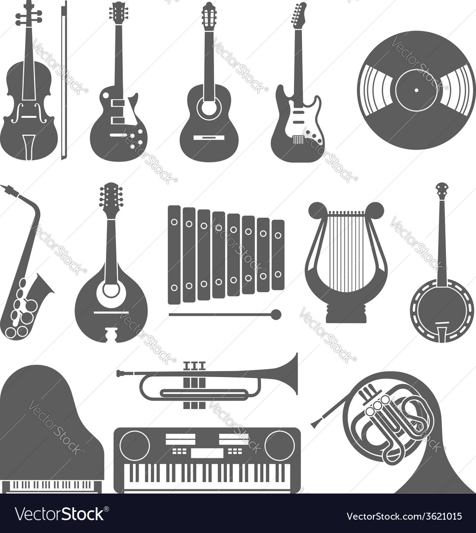 Music icon collection silhouette Royalty Free Vector Image