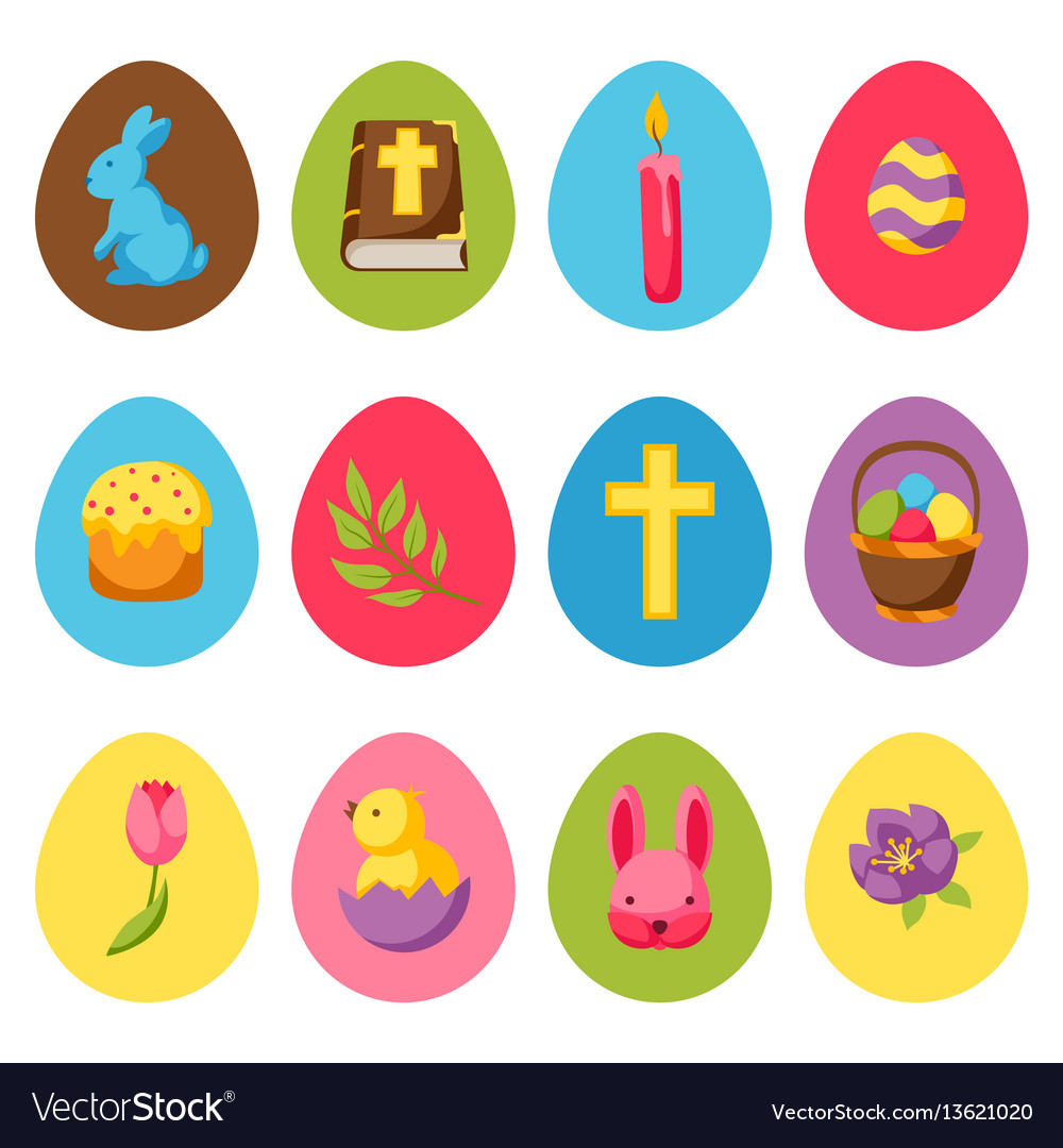 Happy easter set of decorative objects eggs and Vector Image